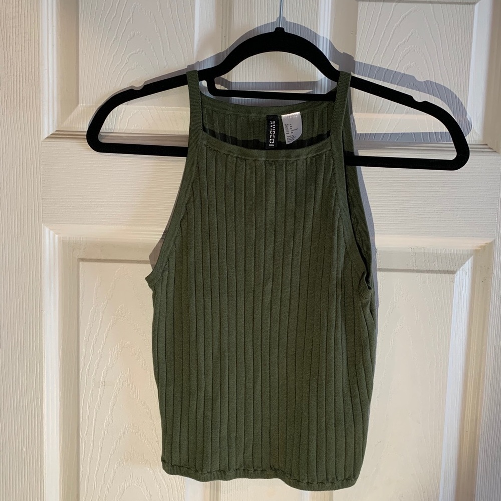 Olive ribbed halter top
